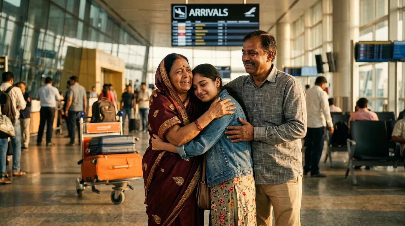 Emotional family reunion at airport